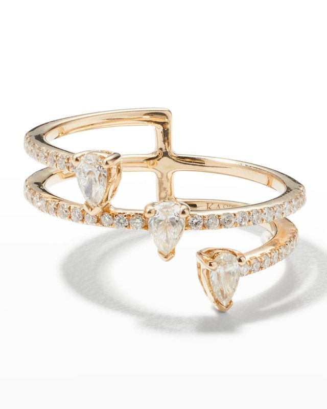 14k Asymmetrical 3-Drop Spiral Diamond Ring